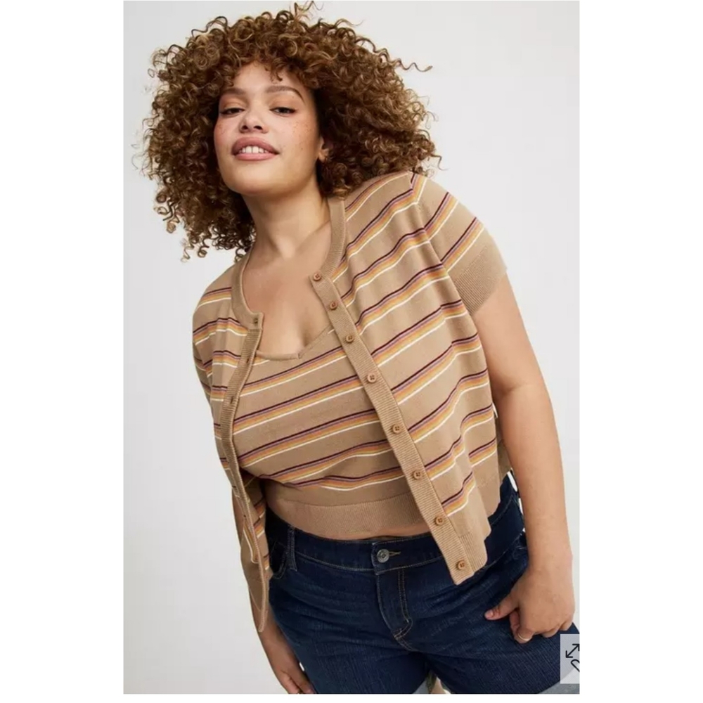 NEW Torrid Tan Striped Button Front Cardigan Sweater Top Sz 2 18 20 2X Nice
